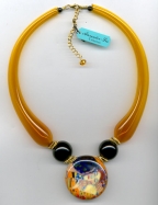 Klimt's The Kiss, Blown Glass, Topaz Tube Necklace